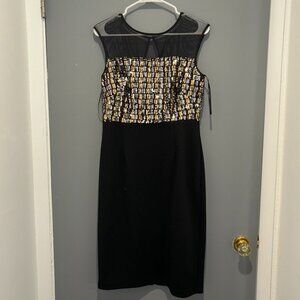 NWT Vince Camuto Black and Sequined Cocktail Dress with Sheer Fabric and Slit ba